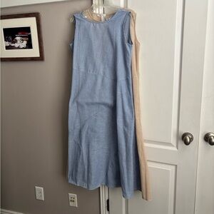 Striped Blue and Beige Sleeveless Dress